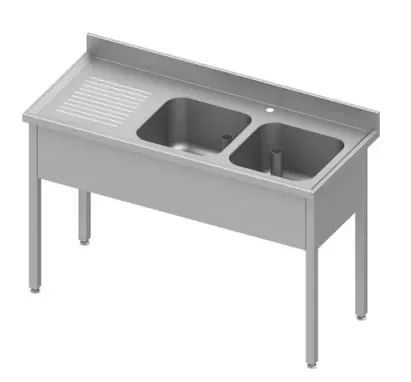 Prix Promo Plonge adossée avec 2 bacs à droite sans étagère 1400x700x900 mm à monter