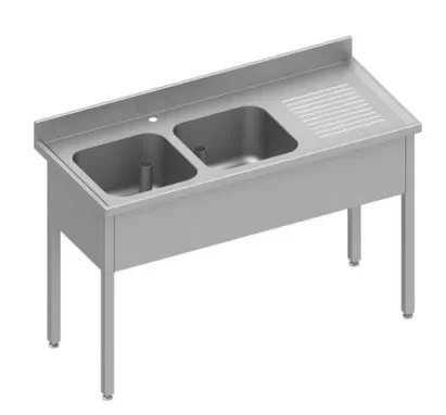 Plonge adossée avec 2 bacs à gauche sans étagère 1400x600x900 mm soudée Affaire À Saisir