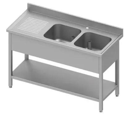 Plonge adossée avec 2 bacs à droite avec étagère 1200x700x900 mm soudée Produit De Marque