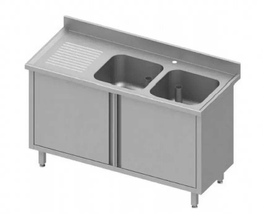 Plonge avec 2 bacs à droite sur armoire portes battantes 1200x600x900 mm Commande En Gros