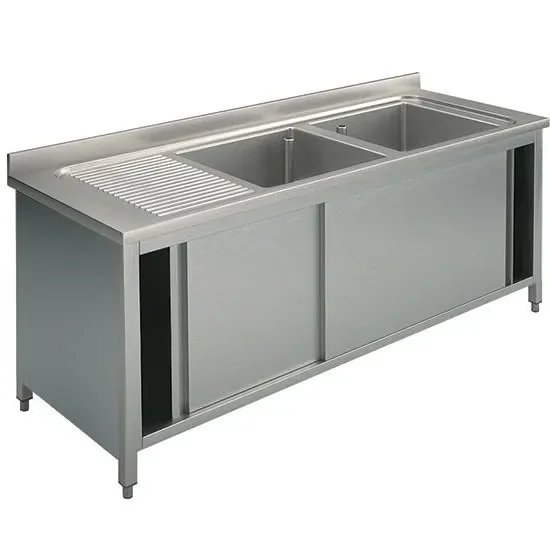 Acheter Direct Plonge adossée avec 2 bacs à droite sur armoire portes coulissantes 1200x600x900 mm