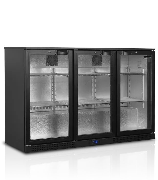 Arrière de bar réfrigéré professionnel 3 portes vitrées 310 l +2/+10 °c - 1350x520x900 mm Nouvelle Collection