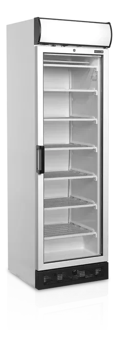 Congélateur vitré vertical pour supermarché 300 l blancavec canopée - 595x640x1980 mm Nouvelle Collection