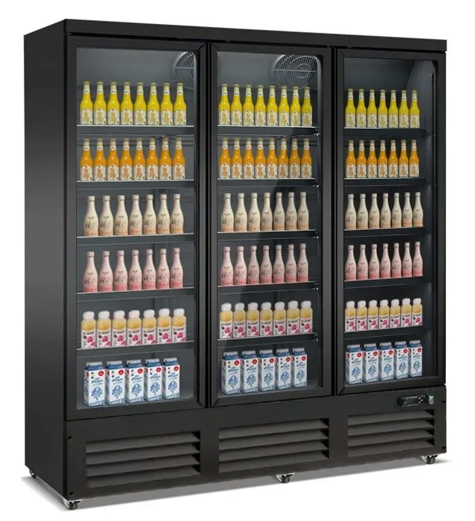 Paiement Sécurisé Réfrigérateur positif noir 3 portes vitrées 1600 l 0/+10°c - 1880x705x2050 mm