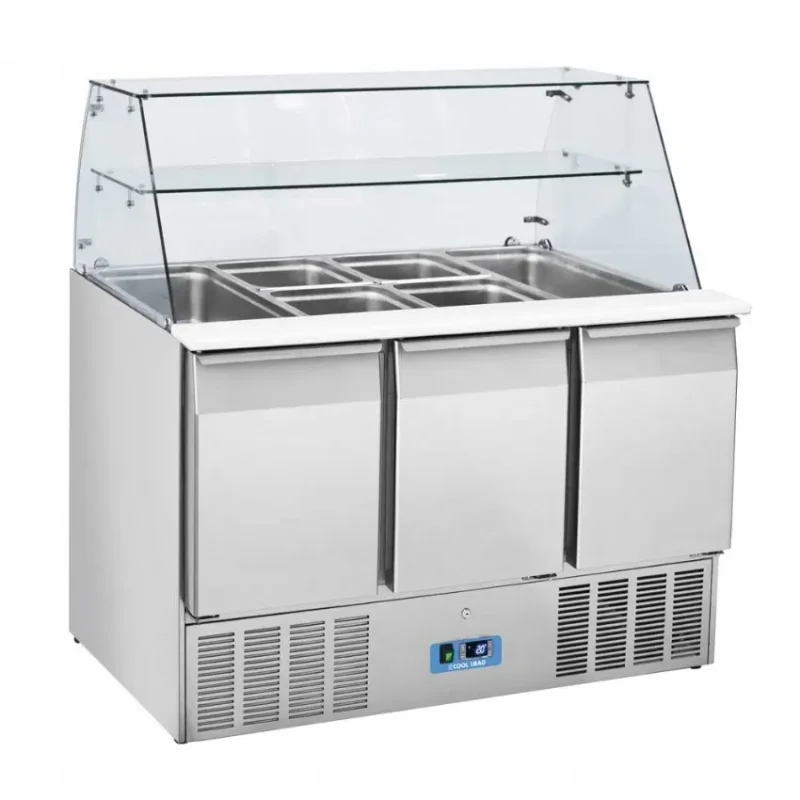 Meilleur Prix Saladette réfrigérée +2/+8°c avec pare haleine droit et 3 portes gn 1/1