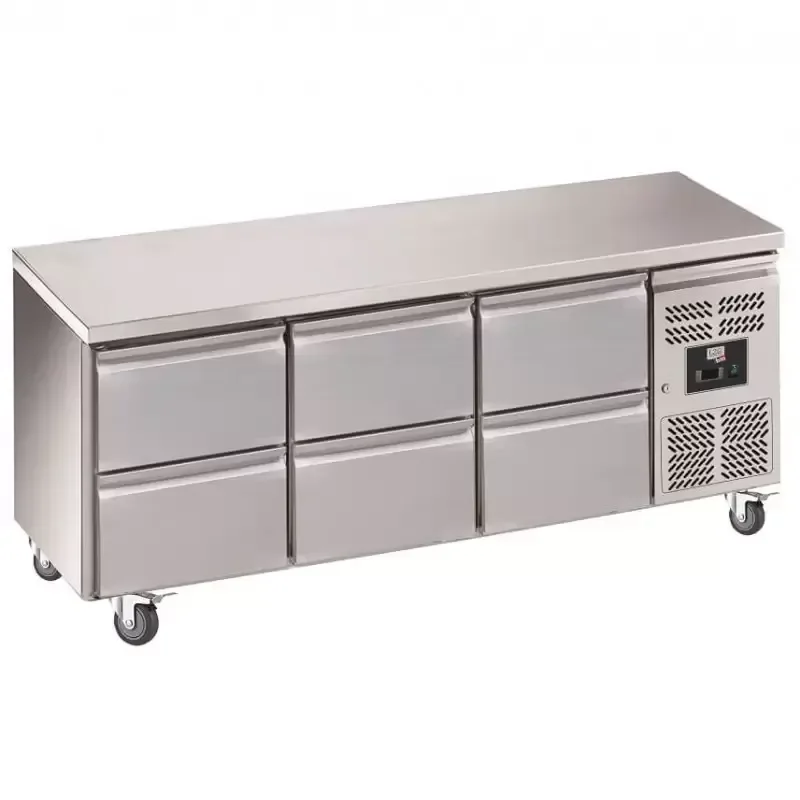Desserte réfrigérée inox centrale -2/+8°c avec 3 blocs et 2 tiroirs- 465 litres Promotion