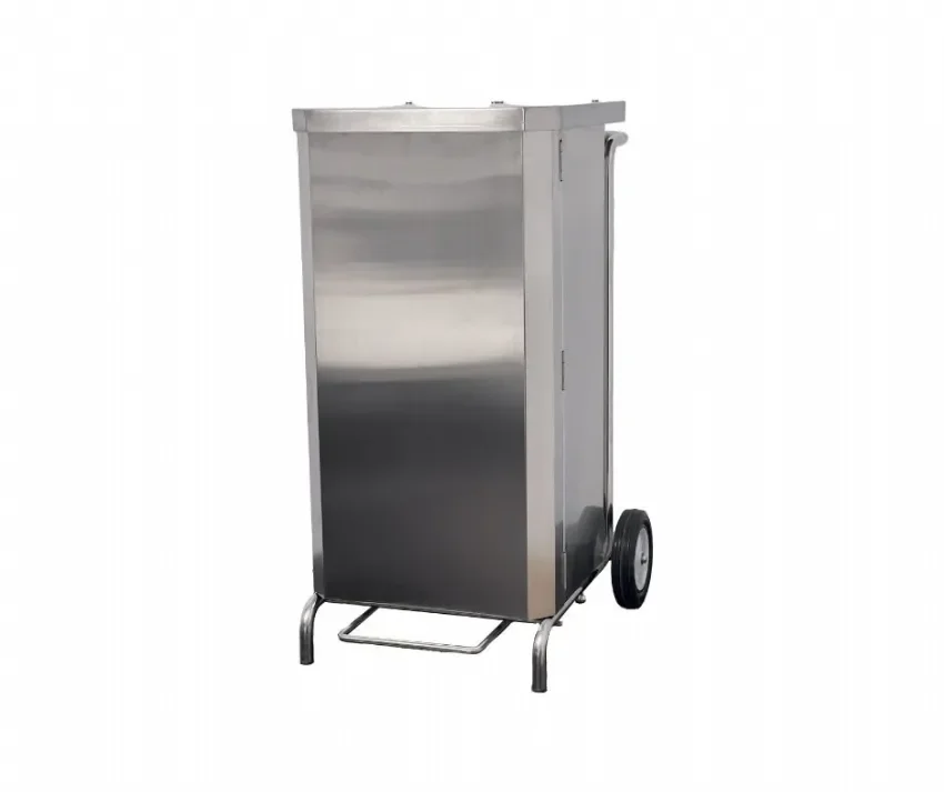 Nouveauté Porte sacs mobile carene inox a ouverture frontale pour sac de 70l 2 roues 150mm diametre