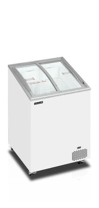 Paiement Sécurisé Congélateur bahus blanc vitré incurvé coulissante 85 l -14/-24 °c - 570x570x885 mm