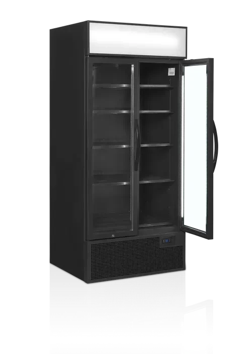 Vitrine murale noire 2 portes vitrées battantes avec canopée 535 l +2/+10 °c - 890x740x1990 mm Expédition Rapide