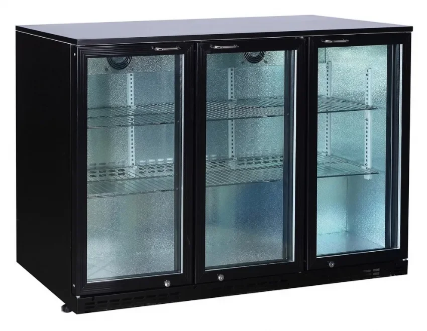 Livraison Gratuite Arrière de bar réfrigère 0/+8°c avec 3 portes battantes vitrées - 330 litres