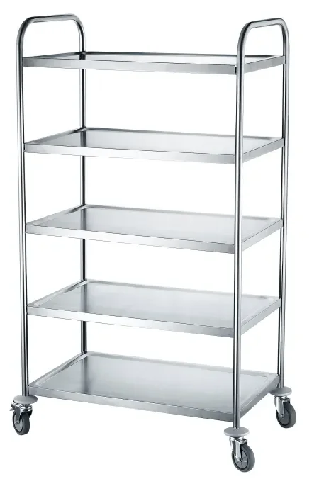 Chariot de service professionnel en inox avec 5 étagères - 910x590x1560 mm Meilleure Vente