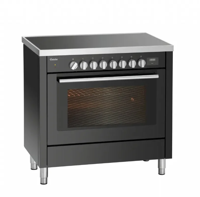 Fourneau à induction 6 zones de cuisson avec grand four électrique noir - 900x650x890 mm Usine Directe
