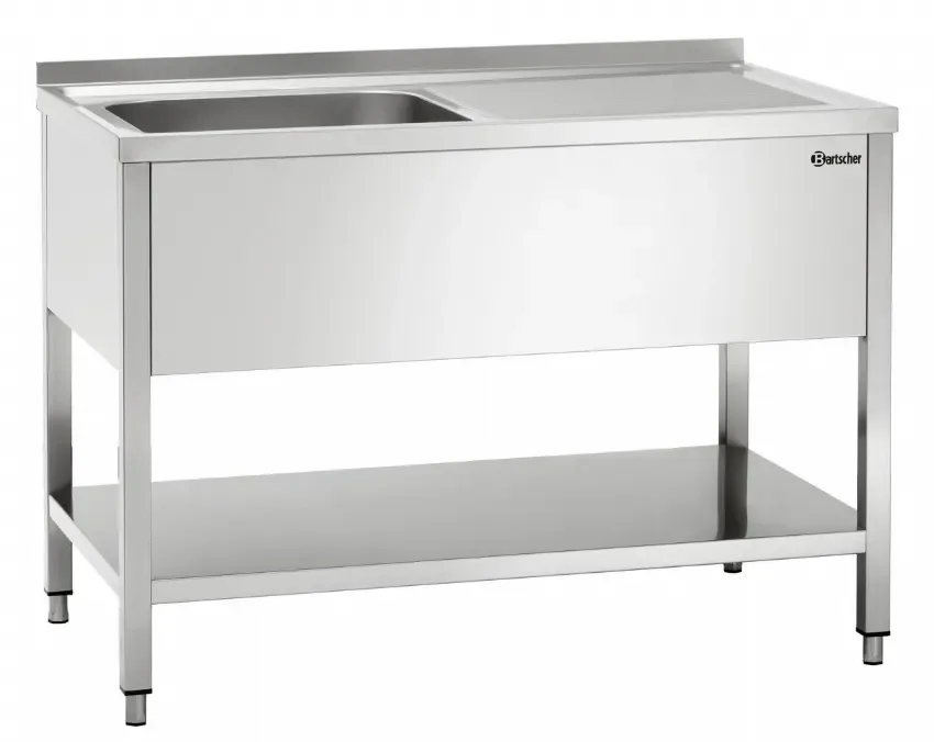 Plonge professionnelle 1 bac à gauche avec tablette - 1200x700x850 mm Nouvelle Collection
