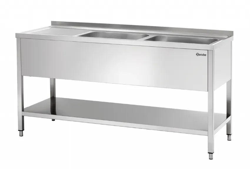 Plonge professionnelle 2 bac à droite - 1600x700x850 mm Dernière Chance