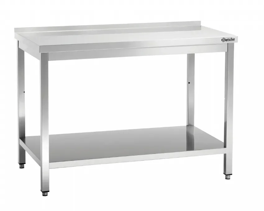 Marque Table de travail en inox adossée avec tablette inférieure - 1400x700x850 mm