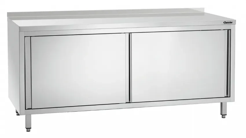 Meuble bas inox ouvert adossé avec porte coulissante - 1800x700x850 mm Prix Cassé