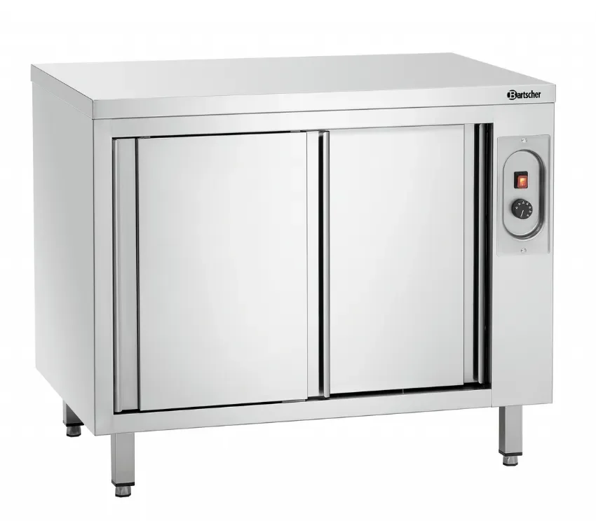 Satisfait Ou Remboursé Meuble bas inox chauffant adossé ouvert avec porte coulissante - 1000x700x850 mm