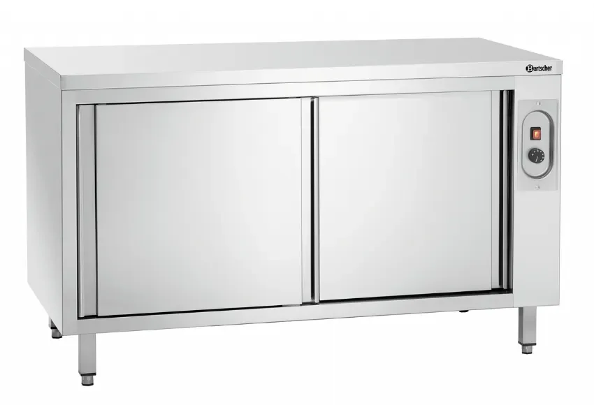 Acheter Direct Meuble bas inox chauffant traversant ouvert avec porte coulissante - 1400x700x850 mm