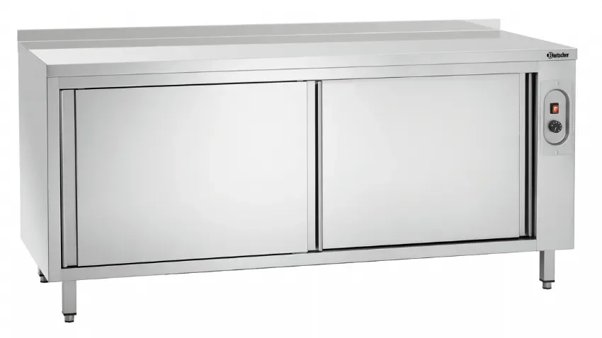 Pas Cher Meuble bas inox chauffant adossé ouvert avec porte coulissante - 1800x700x850 mm