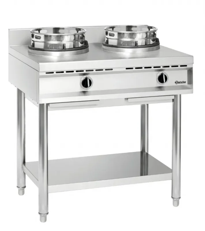 Wok gaz 2 brûleurs avec bac collecteur de graisse - 900x600x960 mm Expédié Aujourd’hui