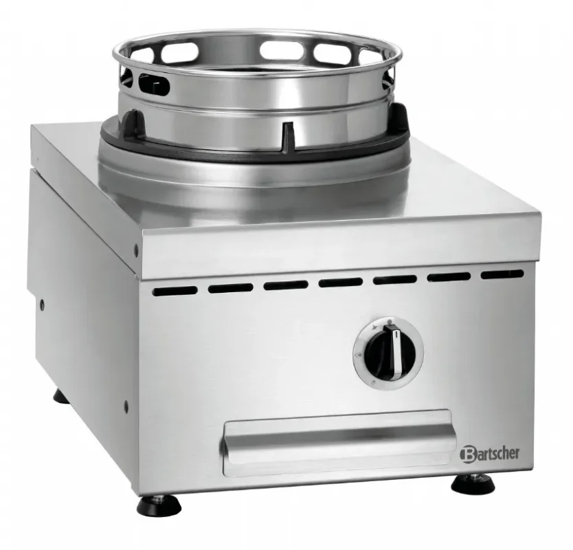 Wok gaz 1 brûleur avec bac collecteur de graisse - 400x600x415 mm Dernier Modèle