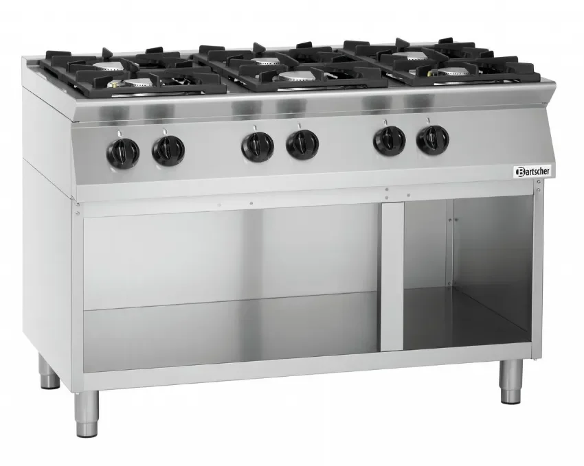 Fourneaux gaz 6 feux vifs sur meuble ouvert - 1200x700x910 mm Paiement Sécurisé
