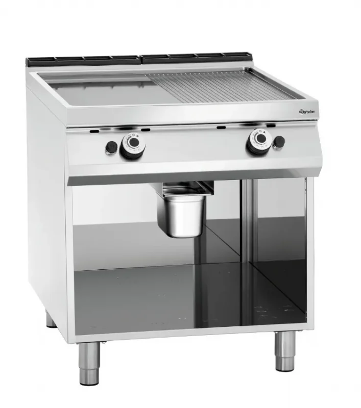 Vente Directe Plaque à snacker gaz 1/2 lisse 1/2 rainurée sur meuble ouvert - 800x900x900 mm