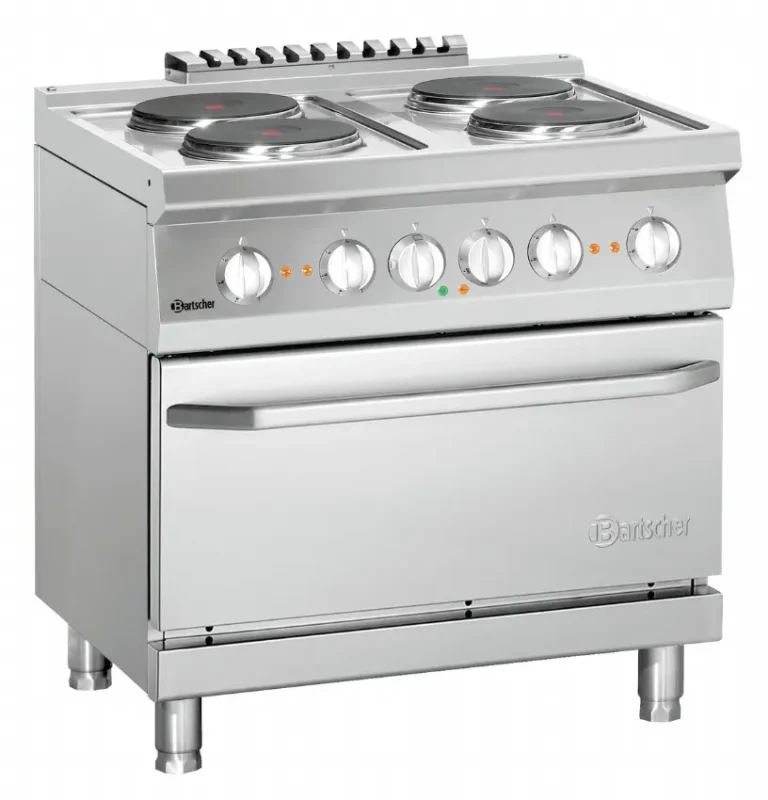 Fourneau éléctrique inox avec 4 plaques de cuisson carrées - 800x700x850 mm Certifié