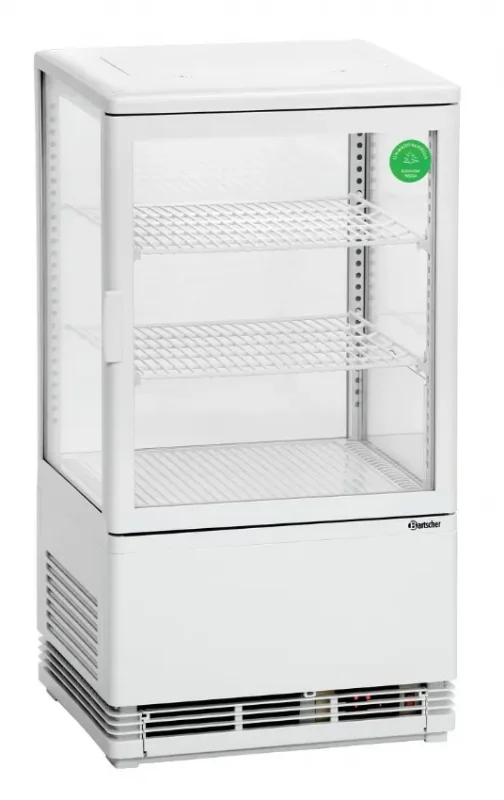 Mini-vitrine réfrigérée 4 faces vitrées blanche +2/+12°c - 58 litres Offre Du Jour