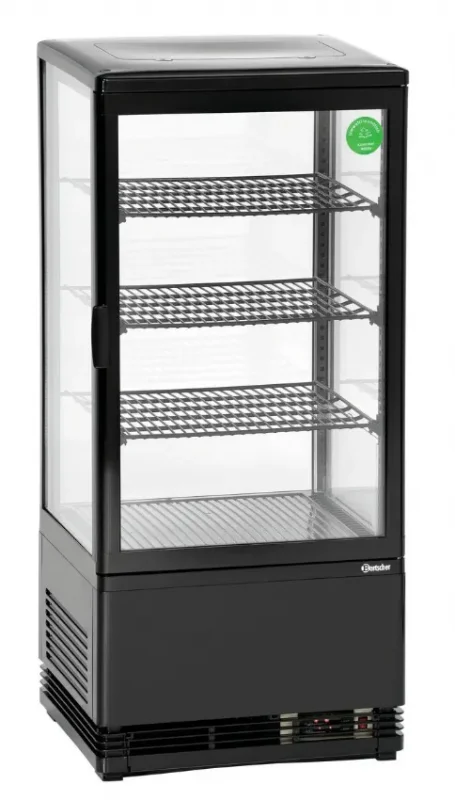 Mini-vitrine réfrigérée 4 faces vitrées noire +2/+12°c - 78 litres Paiement Sécurisé