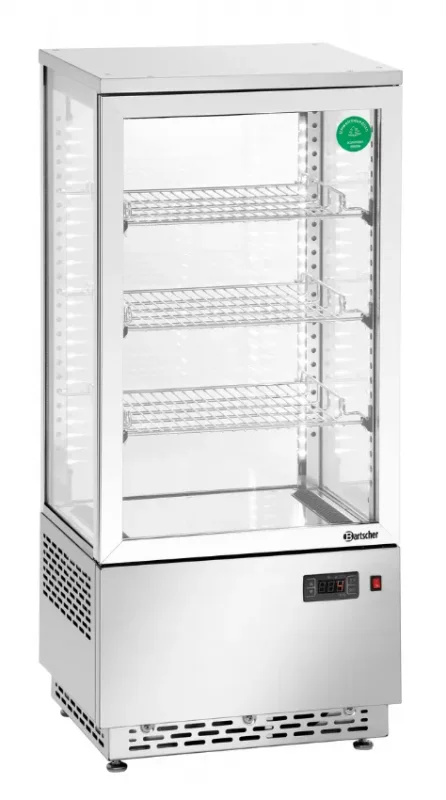 Mini-vitrine réfrigérée +2/+12°c avec 4 faces vitrées inox 78 l - 430x390x986 mm Authentique