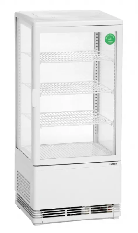Expédié Aujourd’hui Mini-vitrine réfrigérée 4 faces vitrées blanche +2/+12°c - 78 litres