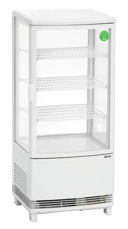 Mini-vitrine réfrigérée 4 faces vitrées blanc +2/+12°c - 86 litres Commande En Gros