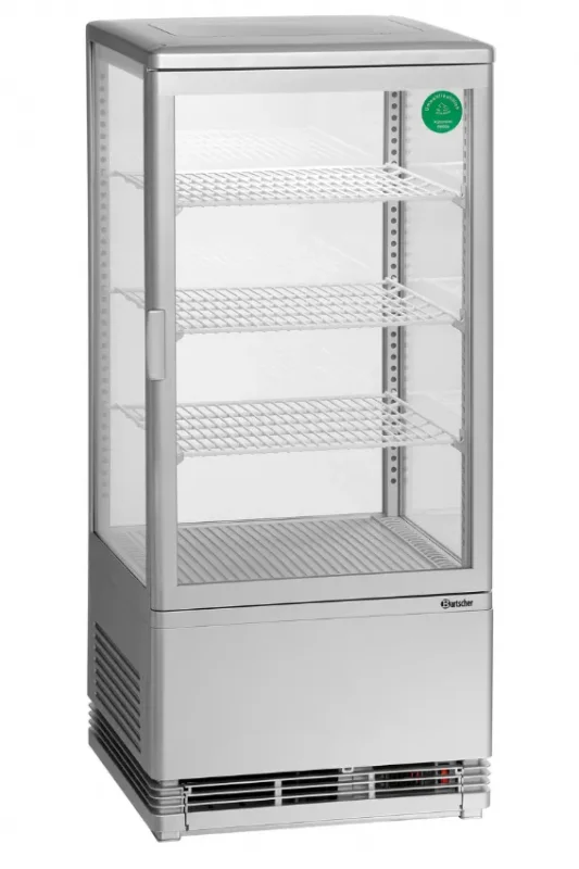 Quantité Limitée Mini-vitrine réfrigérée +2/+12°c avec 4 faces vitrées argent 78 l - 435x385x960 mm