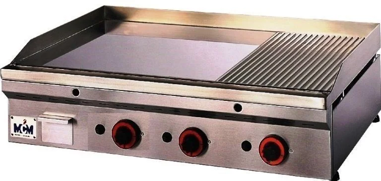 Paiement Sécurisé Plancha professionnelle gaz lisse et rainurée 3 zones MCM