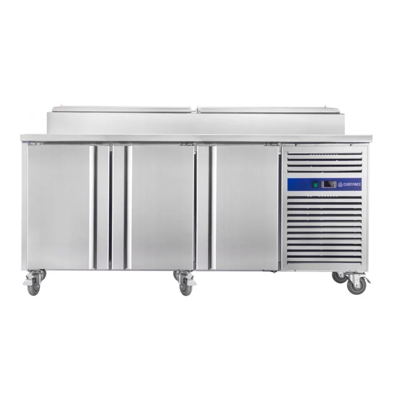 Nouvelle Collection Table réfrigérée de préparation pizza 3 portes avec vitrine à capot inox CUISTANCE