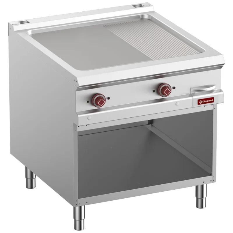 Livraison Gratuite Plancha professionnelle électrique rainurée / lisse en fonte 2 zones sur baie libre DIAMOND profondeur 900mm