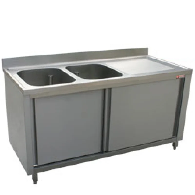 Quantité Limitée Plonge inox sur meuble 2 bacs avec égouttoir à droite 2000x700mm DIAMOND - L2021D-AS