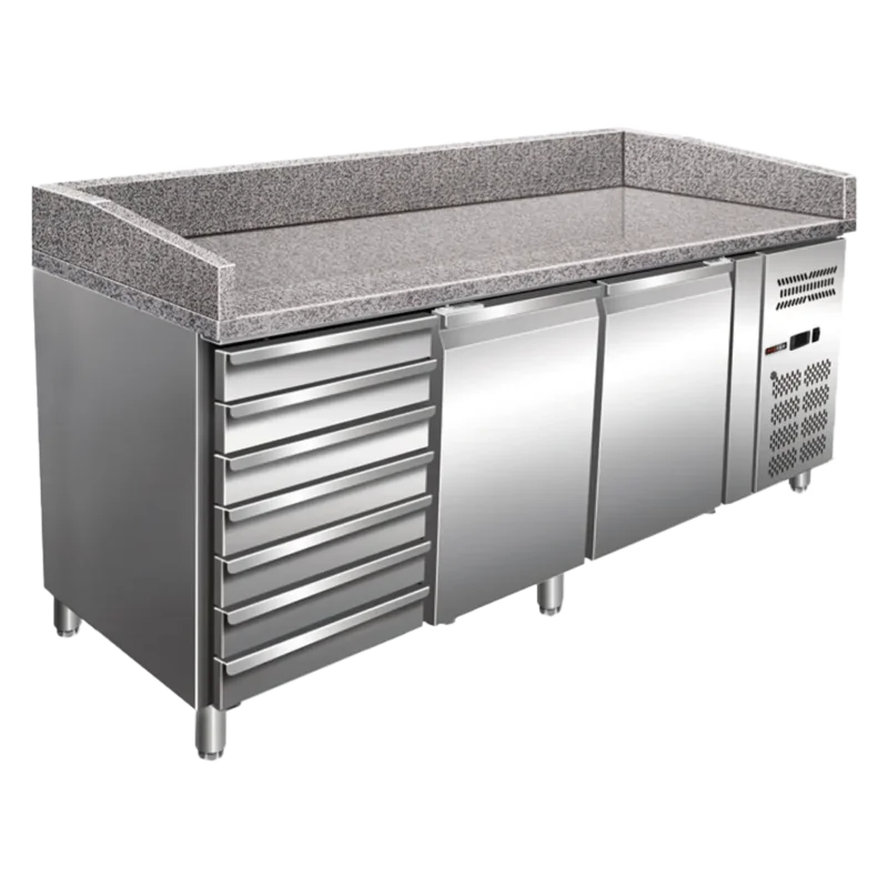 Acheter Direct Table à pizza 2 portes et 7 tiroirs avec marbre REDFOX