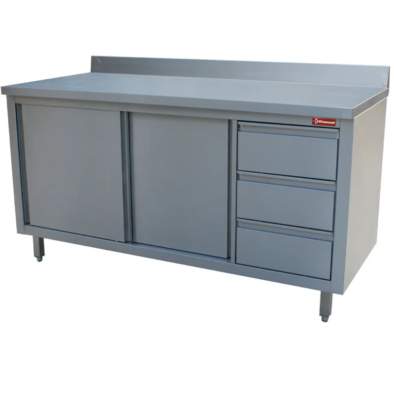 Vente Flash Meuble inox adossé 3 tiroirs et portes coulissantes 2000x700mm DIAMOND - TA207CDA/B