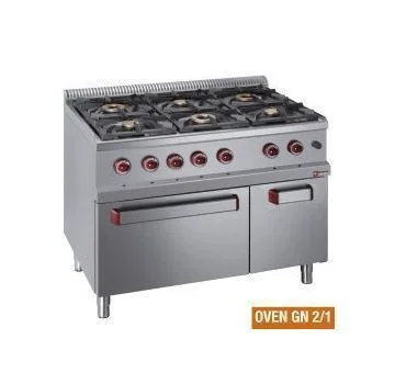 Fourneau 6 feux vifs sur four gaz GN2/1 et placard DIAMOND Prix Bas
