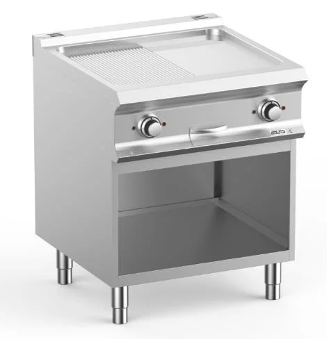Certifié Plancha professionnelle électrique lisse et rainurée sur placard ouvert MBM - DOMINA PRO 700