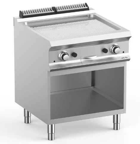 Remise Plancha professionnelle gaz rainurée sur placard ouvert MBM - DOMINA PRO 700