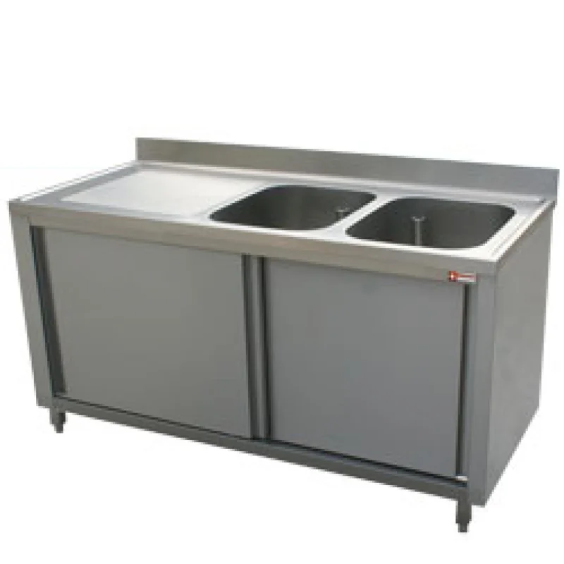 Authentique Plonge inox sur meuble 2 bacs avec égouttoir à gauche 1600x700mm DIAMOND - L1621S-AS