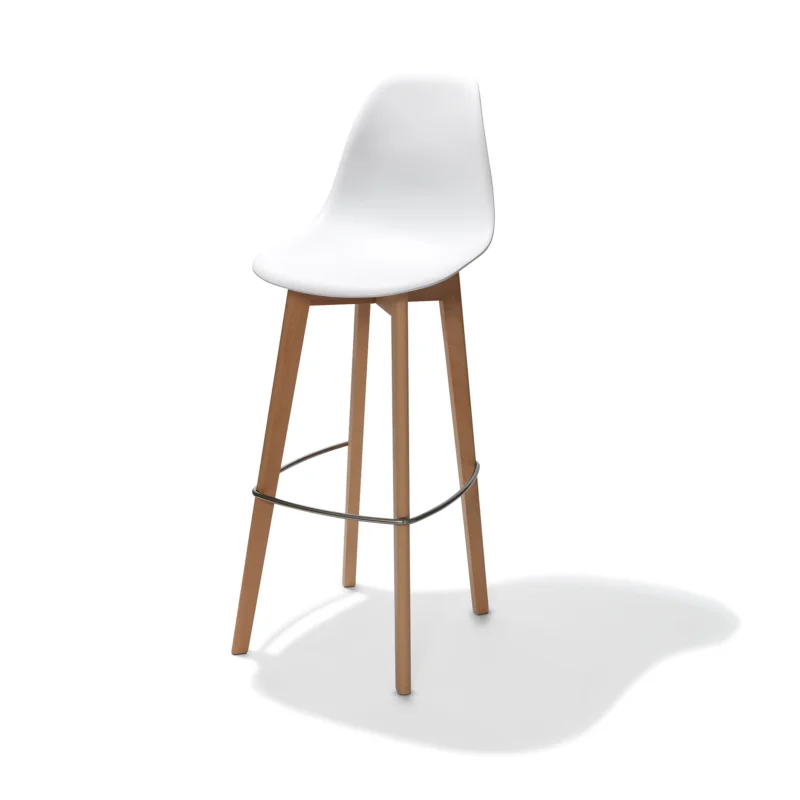 Tabouret d'intérieur en polypropylène blanc et pieds bois KEEVE VEBA Vente Flash