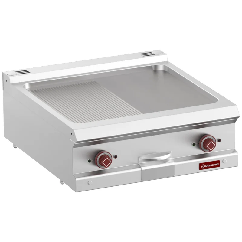 Prix Choc Plancha professionnelle électrique lisse/rainurée en fonte 2 zones DIAMOND profondeur 700mm