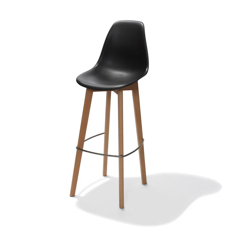 Tabouret d'intérieur en polypropylène noir et pieds bois KEEVE VEBA Retour Gratuit