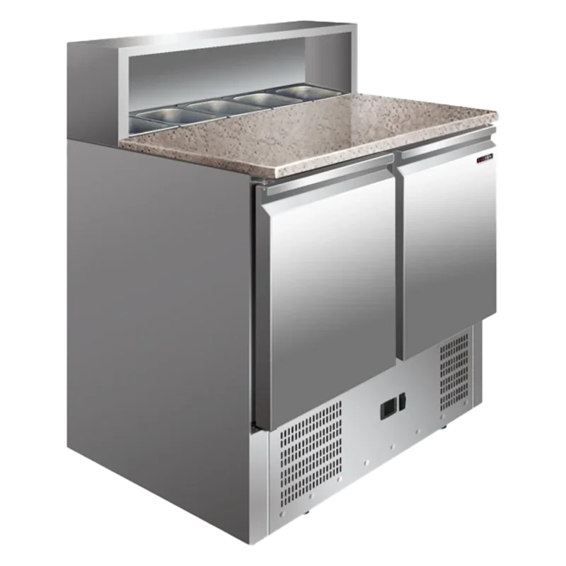 Saladette réfrigérée 2 portes avec bacs et plan de travail en marbre REDFOX Dernier Modèle