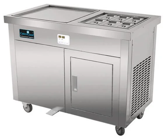 Plancha à glace Ice Roll sur armoire réfrigérée avec 6 bacs GN1/9 profondeur 100mm CATERCOOL Offre Limitée