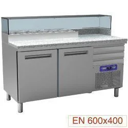 Solde Table pizza 2 portes avec vitrine et 3 tiroirs neutres DIAMOND